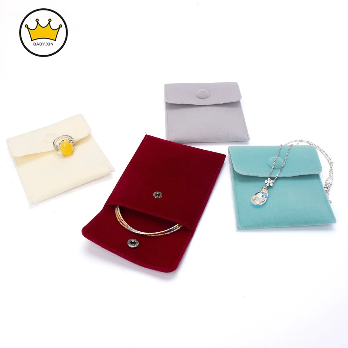 Jewelry Packaging Bags Snap Fastener Velvet Gift Bracelet Bag Necklace Earrings Ring Storage Pouch Buckle Bag Bracelet