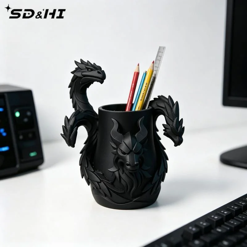 Creative 3D Printed Dragon Pen Holder Three Headed Dragon Desktop Organizer Monster Desk Organizer Multi-Functional