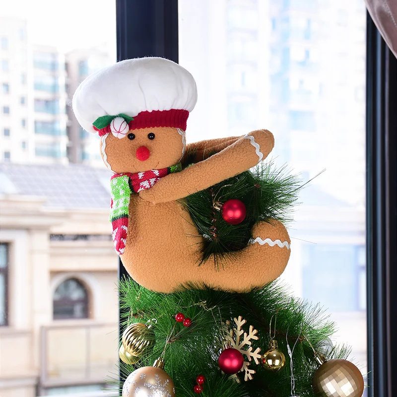 

Christmas Tree Hugging Gingerbread Man Christmas Tree Pillar Decoration Xmas New Year Gingerbread Man Wine Bottle Curtain Decor