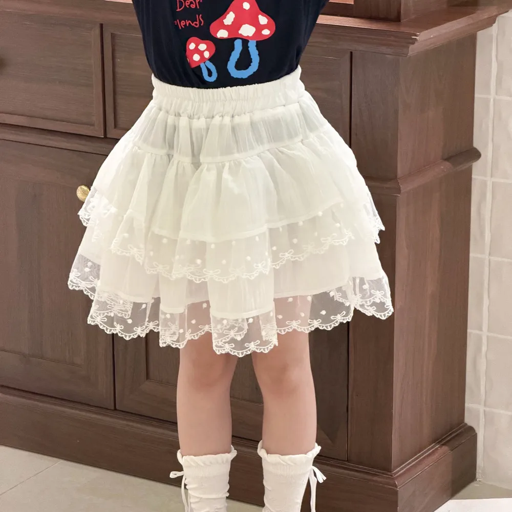 

baby girl clothes summer skirt kids clothes Cake skirt sweet fairy style bow lace high waiste elastic fluffy skirt Princess ski