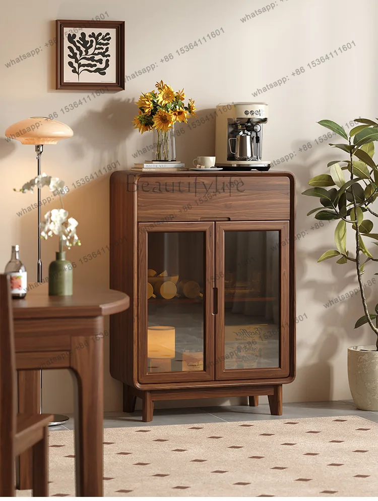 Black Walnut Solid Wood Bowl Cabinet Against The Wall Sideboard Glass Storage Cabinet