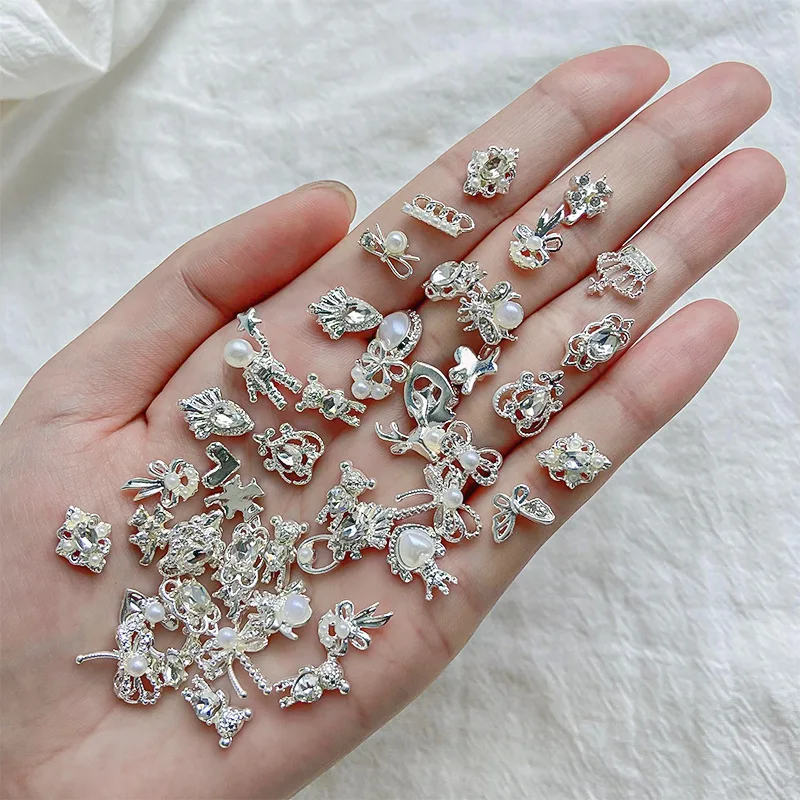 10pcs 3D Exquisite Japanese Alloy Nail Art Charms Luxury Kawaii Bow Butterfly Jewelry Nail Rhinestone Decoration DIY Accessories