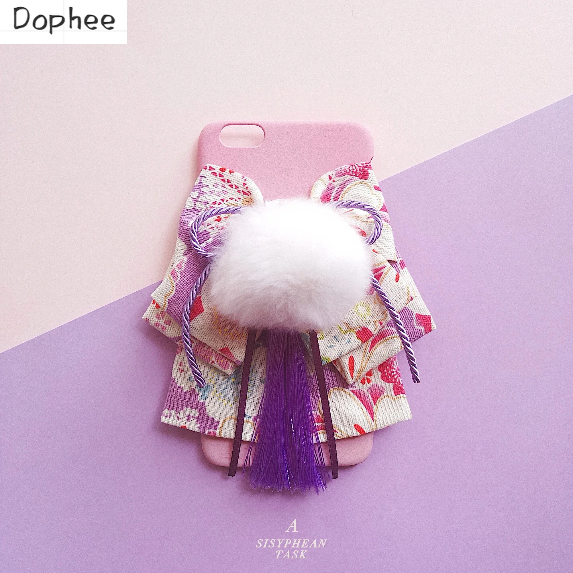 Dophee Japanese Girl Hanfu Apple Phone Protective Covers Rabbit Hair Ball Bow12 13 14 15 16 Promax Phone Case iPhone Case