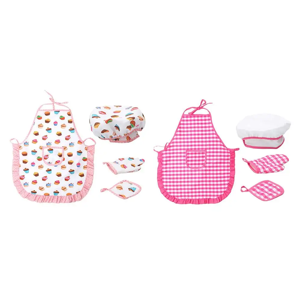 Fabric Pretend Chef Hat Apron Set Play Kitchen Accessories for Kids Role Play Cooking Game