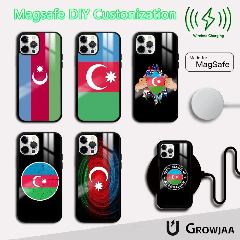 Azerbaijan Flag Phone Case For iPhone 16 15 14 13 12 11 Pro Max Plus Mini Magsafe Mirror Wireless Magnetic Cover