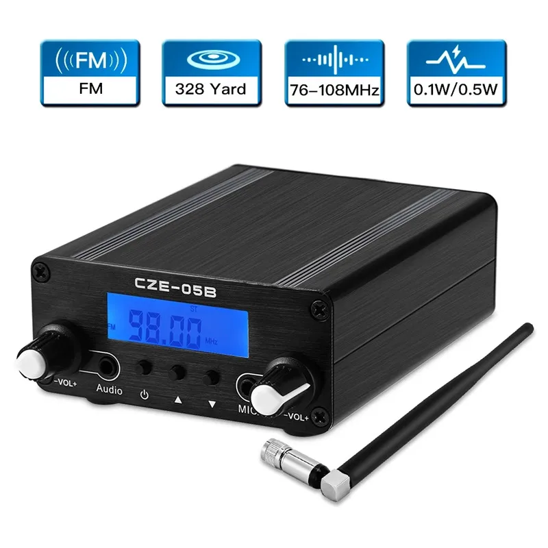 FM Transmitter 0.5W 76MHz~108MHz LCD Broadcast Transmitter, Mini Radio Stereo Station PLL Antenna Up To a Distance of 1000 Feet