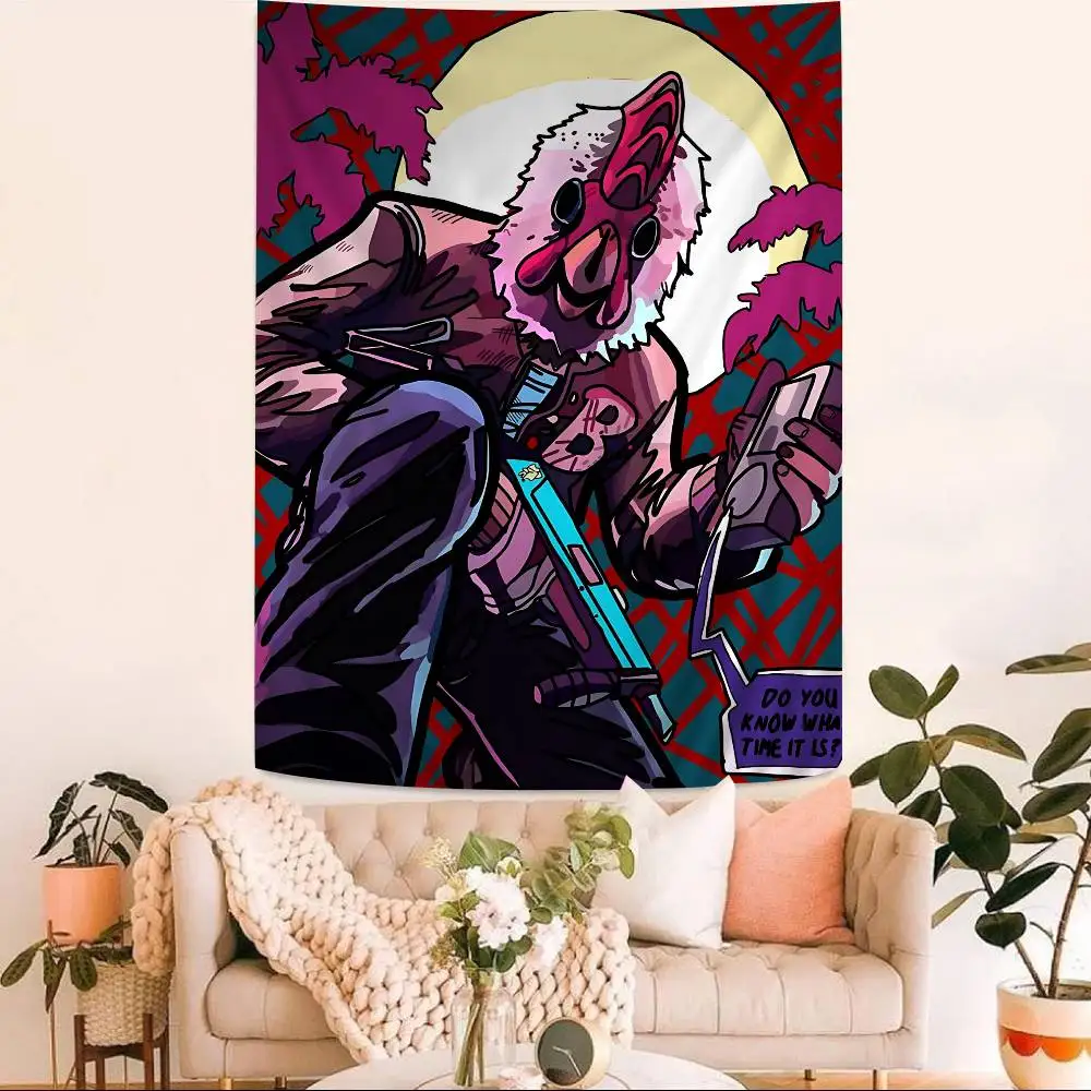 Action Game Hotline Miami Tapestry Art Printing Japanese Wall Tapestry Anime Wall Hanging Home Decor