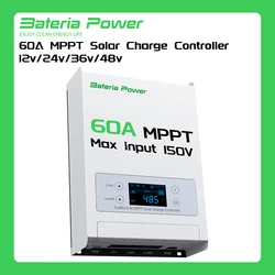 Bateria Power 60A 12/24/36/48V MPPT Solar Charge Controller, 99.5% MPPT Efficiency Solar Panel Charge Regulator