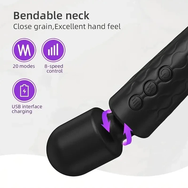 Bâton de massage électrique portable, 8 modes réglables, 20 modes, adapté au dos, au cou, aux jambes, à l'audio, permet de soulager la fatigue et de détendre le corps