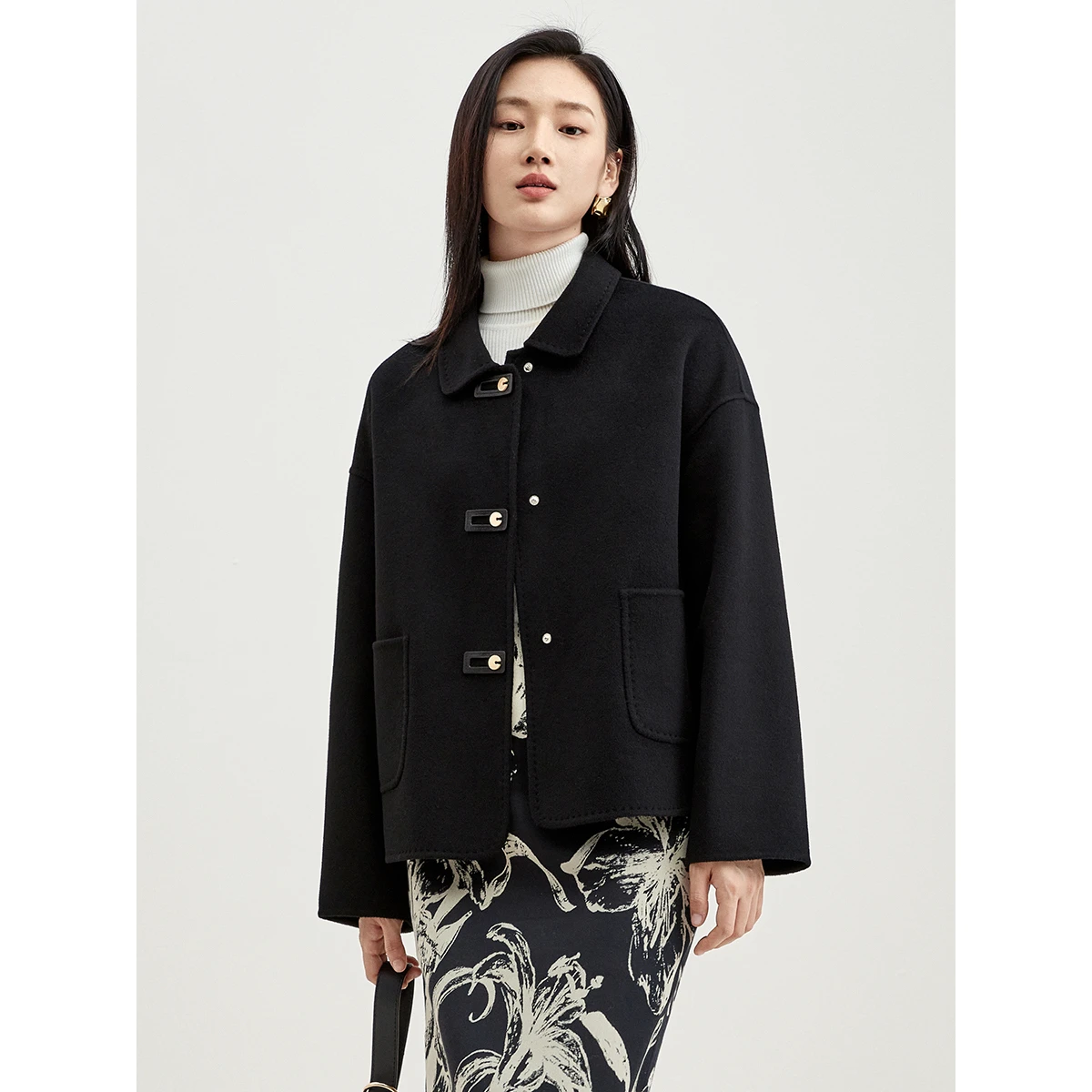 SENTUBILA 100% Wool Winter Coat Women 2026 Elegant Loose Double