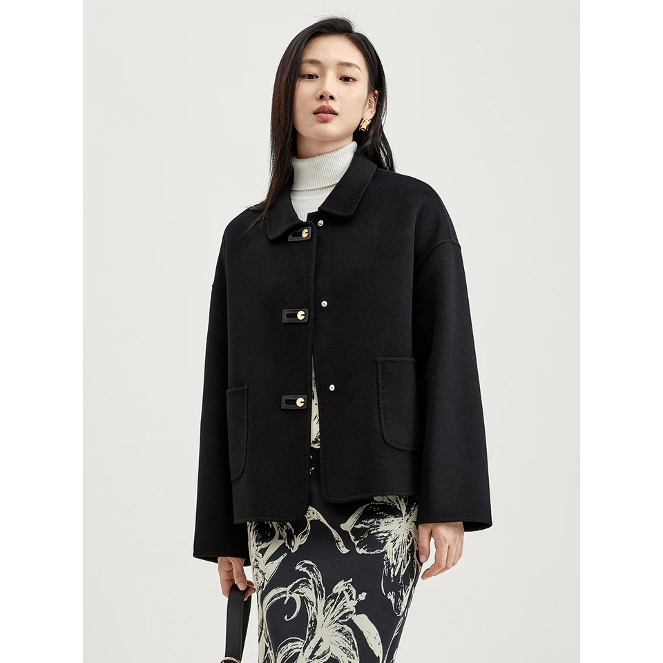 100% Wool Winter Coat Women Loose Double Sided