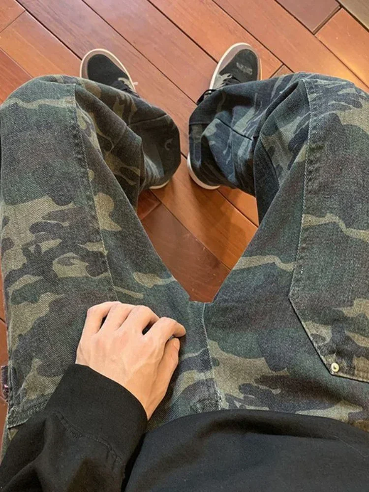 

Jeans for Men Spliced Cargo Male Cowboy Pants Camouflage Trousers Punk Straight Xs Y 2k Vintage New in Retro 2024 Trend Baggy