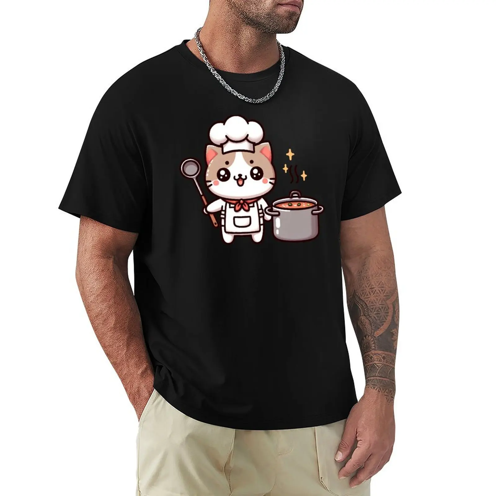 Whisker Gourmet: Kawaii Chef Cat Cooking Up Cuteness in the Pot T-Shirt Big and Tall Short Sleeve Tee