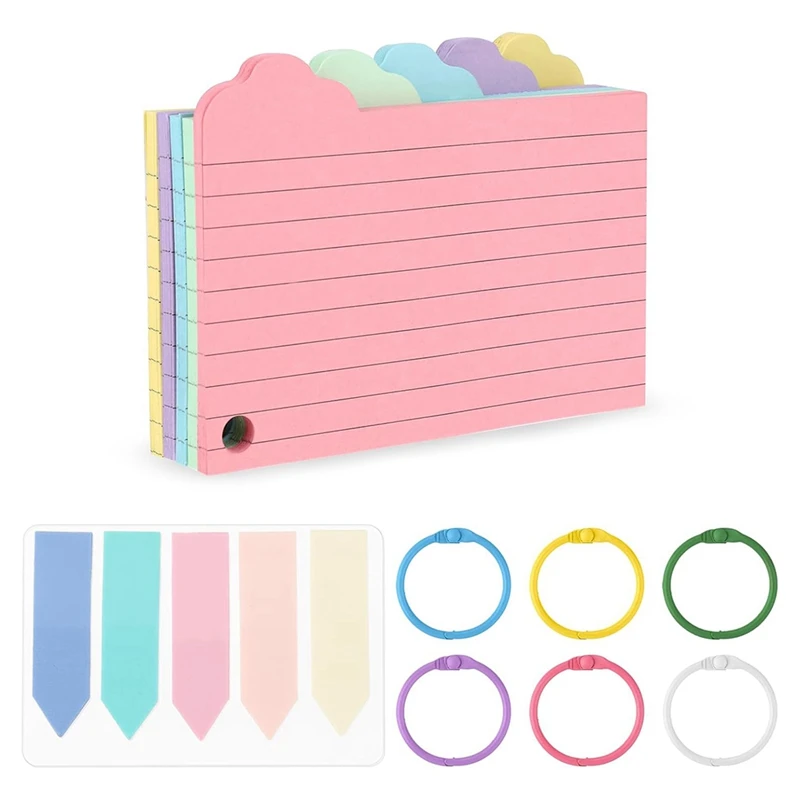 

125 Pcs Index Cards Colored 3X5 Inch Ruled Index Card Flash Cards For Studying With Rings & Color Tags