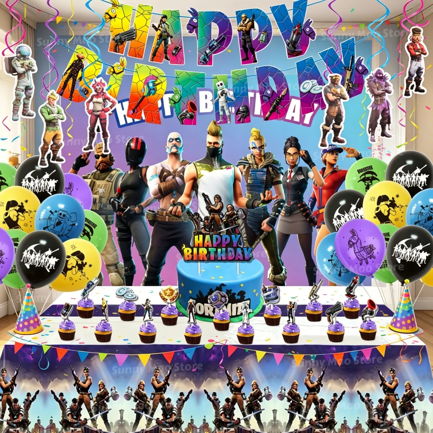 Fortnite Birthday Party Decorations Kit Balloons Tablecloth Banner Cake Toppers Backdrop Baby Shower Kids Favors Party Supplies view 5