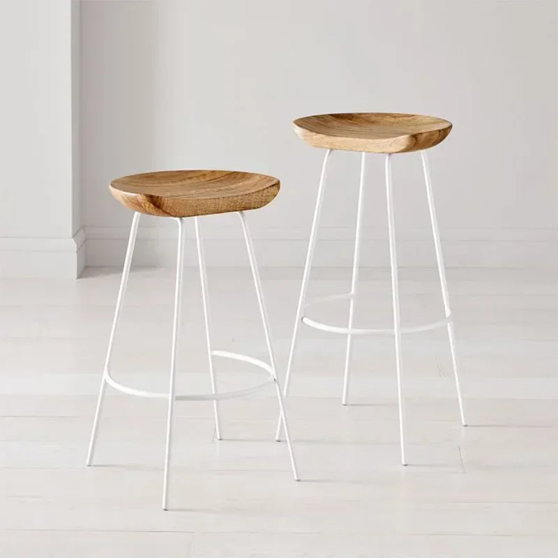 Taburete alto de madera maciza para el hogar, silla alta minimalista moderna, Mostrador de cajero creativo, silla de Bar de Arte de hierro