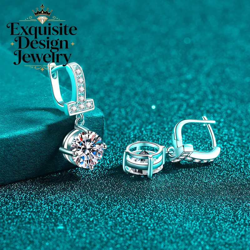 Exquisite Platinum PT950 Eye-catching 4-carat Moissanite Stud Earrings, Inverted T-shaped Diamond-set Personalized Earrings Gift