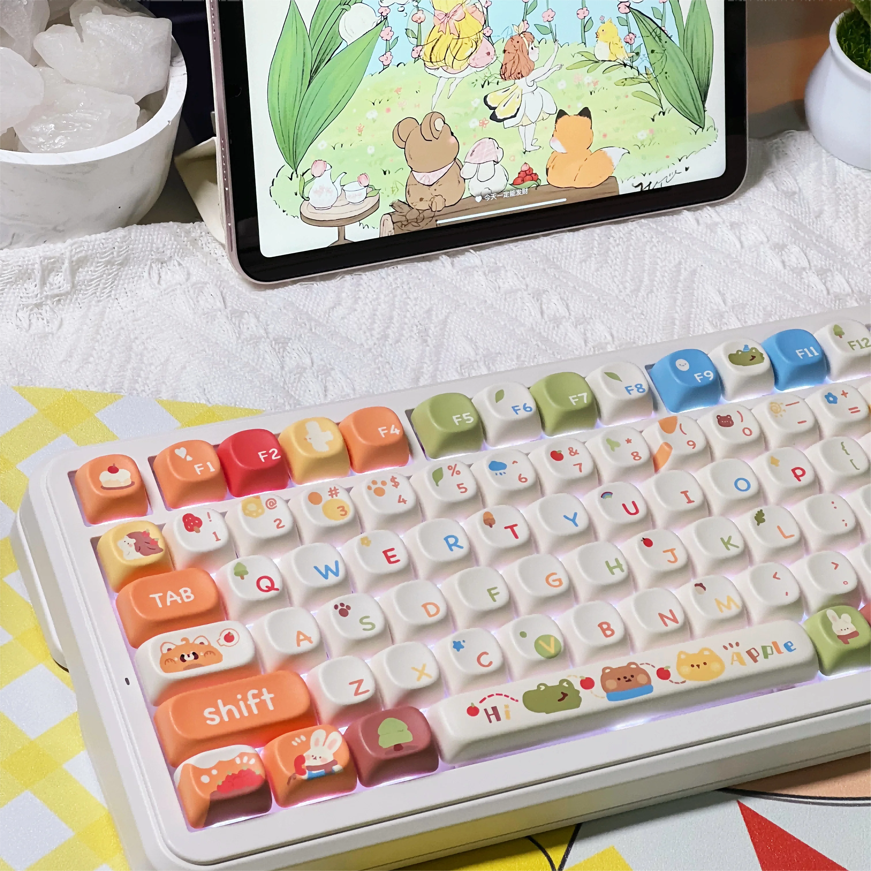 Fairy Forest Theme Keycaps Set PBT Sublimation XOA Profile Keycaps for Mechanical Keyboard Accessories Colored Keyboard Keycaps