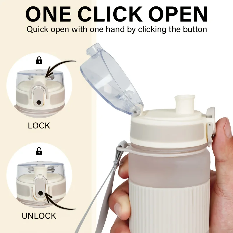 زجاجة مياه بلاستيكية خالية من مادة BPA سعة 530 مل مع غطاء وحزام - للمشي لمسافات طويلة واللياقة البدنية والاستخدام الكاجوال زجاجة مياه متينة