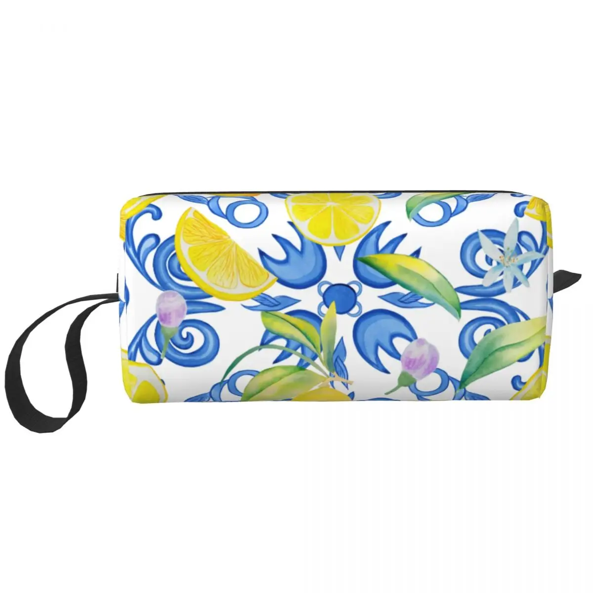 Custom Mediterranean Summer Fruit Lemons Tiles Makeup Bag Women Travel Cosmetic Organizer Cute Storage Toiletry Bags