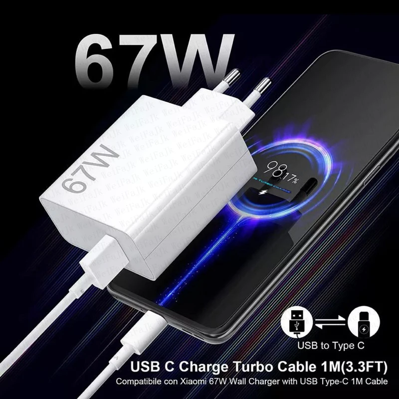 67W Original USB Quick Charger For Xiaomi Mi 14 13 12 11 10 Ultra Redmi Note 13T 12 Pro Poco X6 Turbo Type C Fast Charging Cable