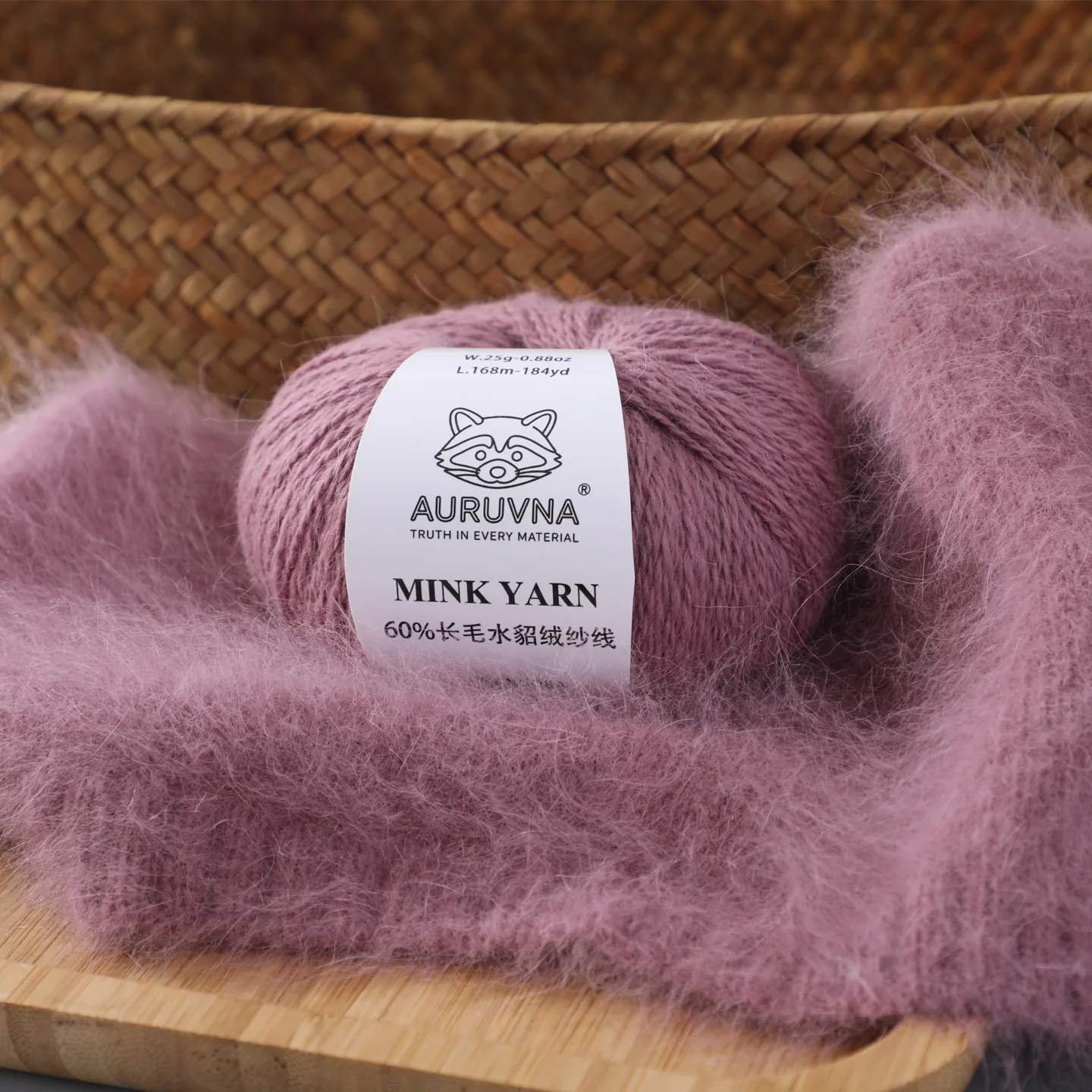 High proportion 60% long hair mink yarn AURUVNA foreign trade hot sale Angola extra thick rabbit hair hand-knitted yarn