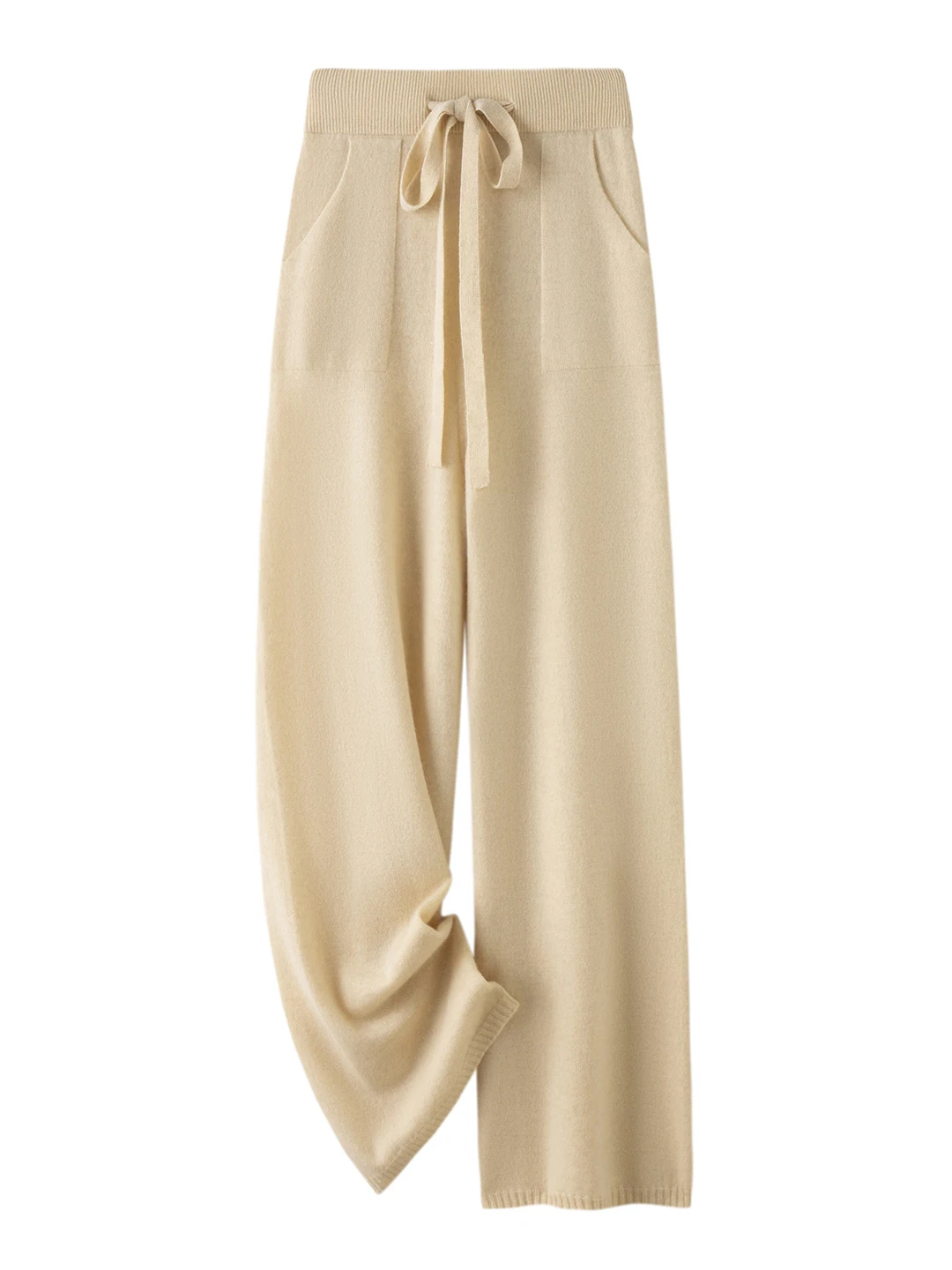 Seamless Knitted Wide Leg Pants Women's High Waist Loose Casual Warm Slimming Drapey Straight Long Trousers Autumn Winter