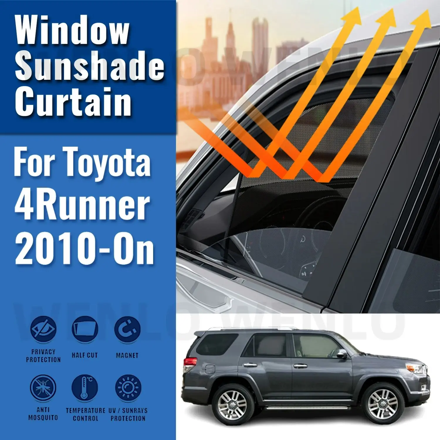 

For Toyota 4Runner 2009-2024 4 Runner Car Sunshade Front Windshield Magnetic Mesh Curtain Rear Side Window Sun Visor Shade