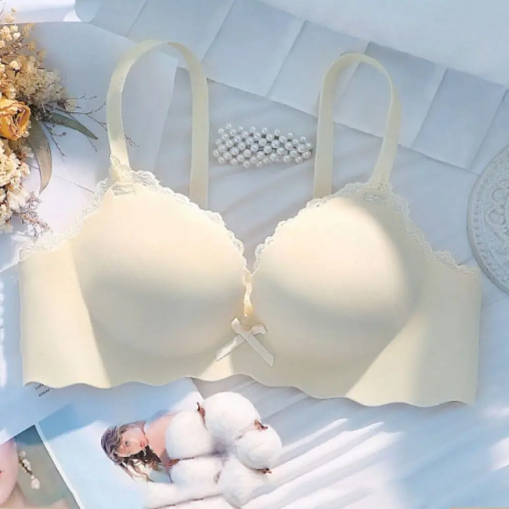 

Solid Push Up Wireless Deep V Bra Anti-sagging Shockproof Lace Bowknot Bra Lingerie Adjustable Women Underwear Running