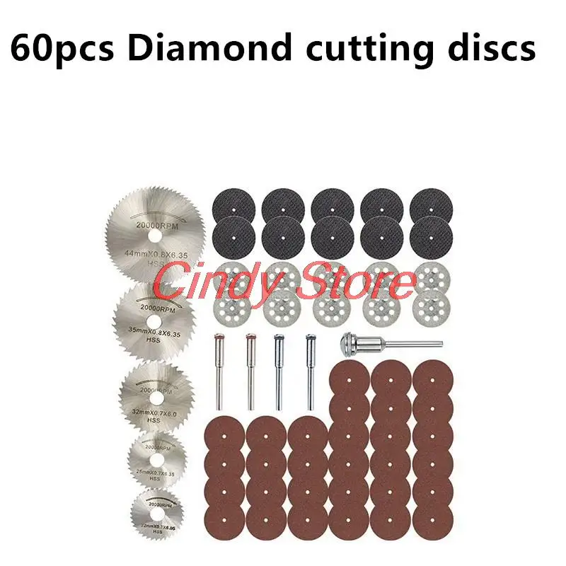 60pcs HSS Mini Circular Saw Blade Set Resin Cut-Off Wood Cutting Disc Diamond Metal Saw Blade Power Tools for Dremel Drill