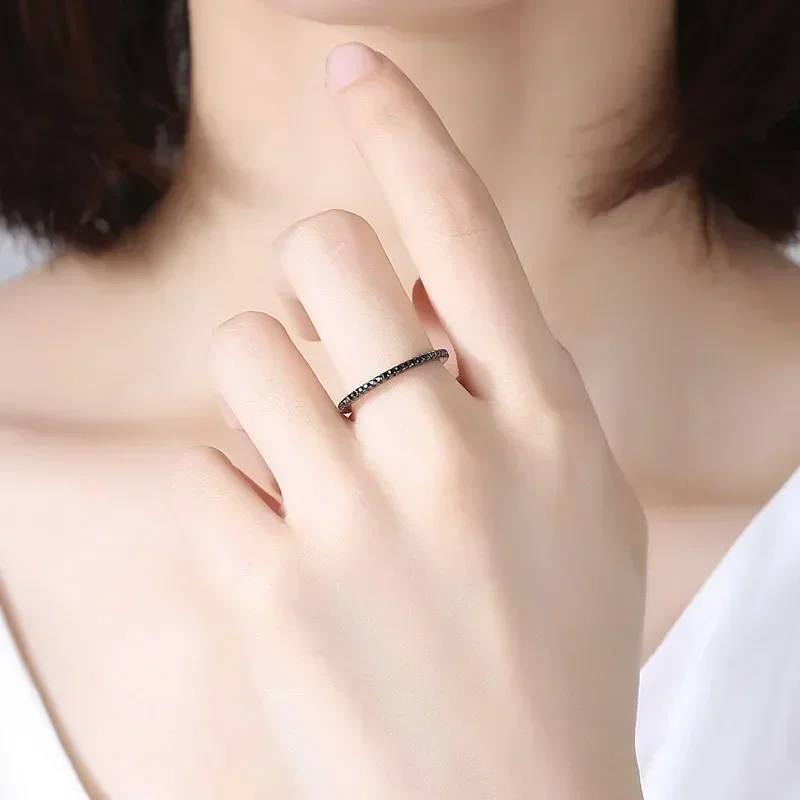 KALETINE Concise Rings for Women 925 Sterling Silver Luxury Brand CZ Stone Rose Black Gold Wedding Bulgaria Jewelry Mens Ring