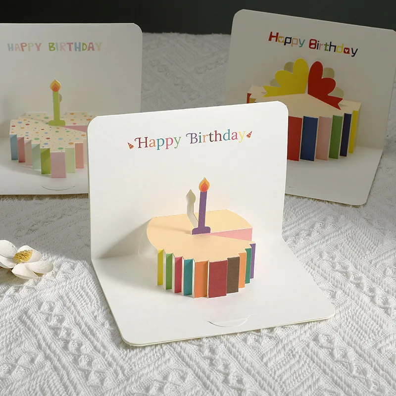 

1 shee Pop up style 3D Happy Birthday greeting card creative high-end sense simple folding cake colorful cake blessing card gift