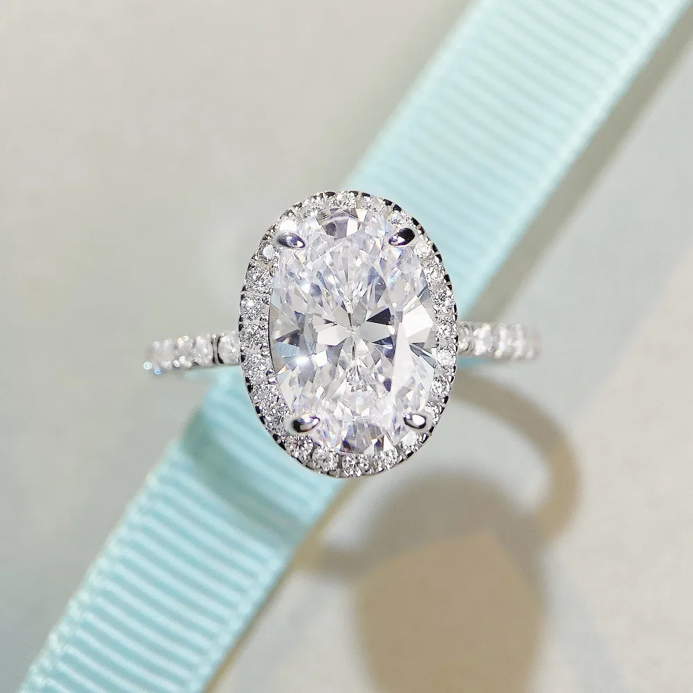 Oval Moissanite Ring Real 925 Sterling Silver Simulated Diamond Party Wedding Band Rings for Women Bridal Engagement Jewelry