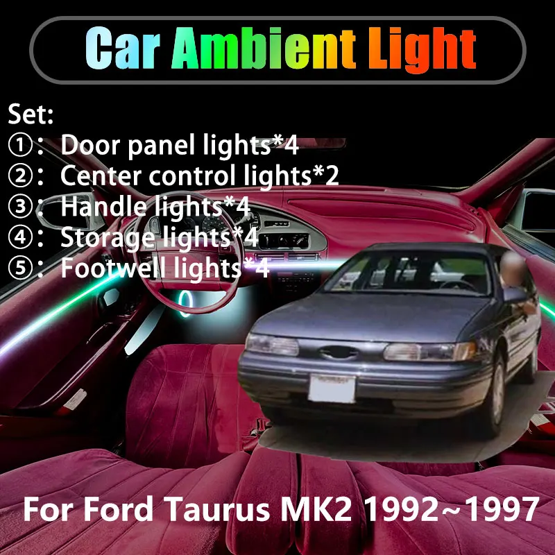 

Для Ford Taurus MK2 2th 2Gen 1992 ~ 1997 2/18 в 1, автомобильное окружающее освещение, светодиодные внутренние светодиодные фонари багажника, USB RGB Ensemble Streamer