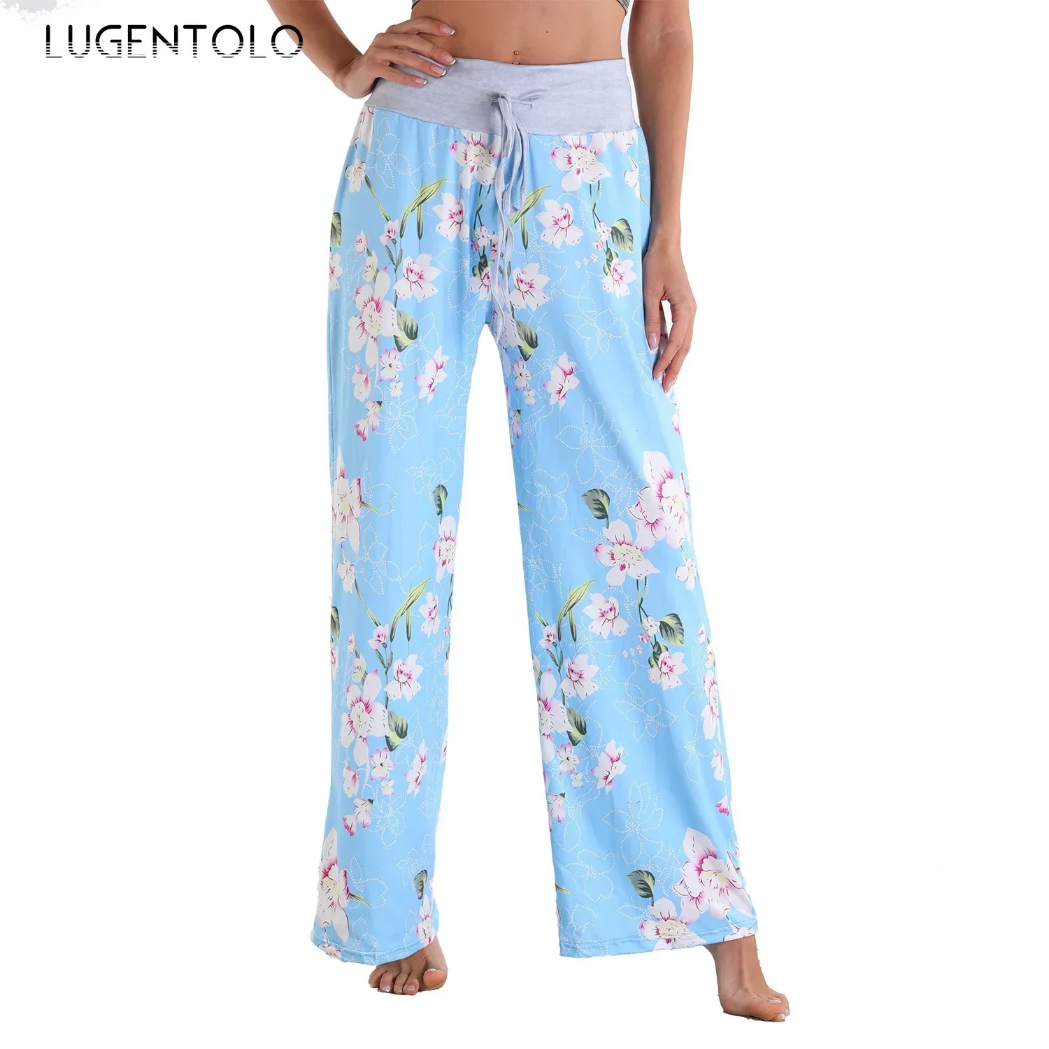 Women Elastic Waist Pants Spring Thin Loose Bandage Print Camouflage High-Waist Female Casual Straight Long Clothing Lugentolo