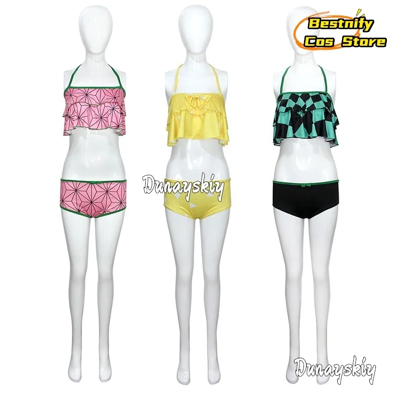 CosplayAnime Kimetsu No Yaiba mariposa Endire disfraz de Cosplay dos piezas Halter cuello Bikini traje de baño Sexy traje de baño para verano
