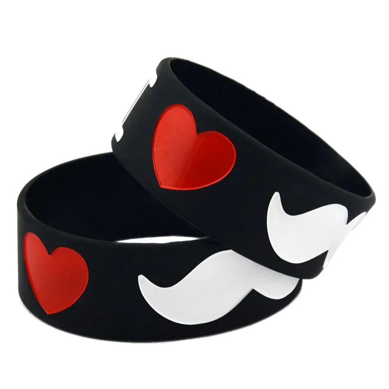 25 Pcs I Love Moustache Silicone Rubber Wristband Black White Mustache Bangle Music Band Gift Fashion Women Men Jewelry Bracelet