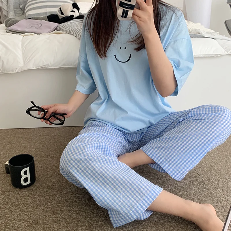 Women\'s 2-Piece Pajamas Homewear Spring And Autumn Pajamas Summer Pajamas Women\'s Short-Sleeved Trousers Casual Homewear Sets