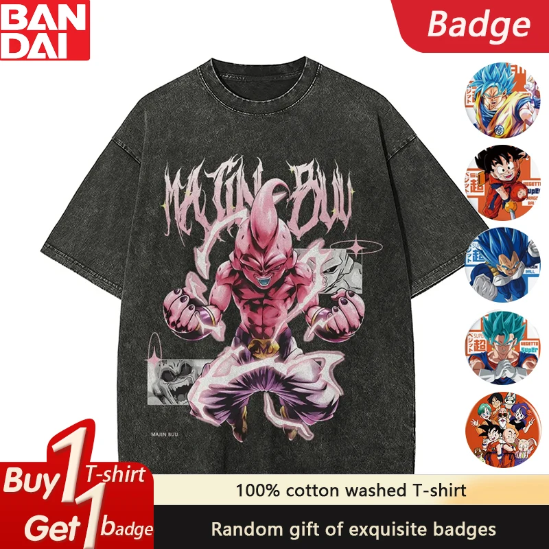 La última animación de Dragon Ball, Camiseta de manga corta lavada de algodón puro, tendencia de moda, Top Retro pesado de verano para hombres