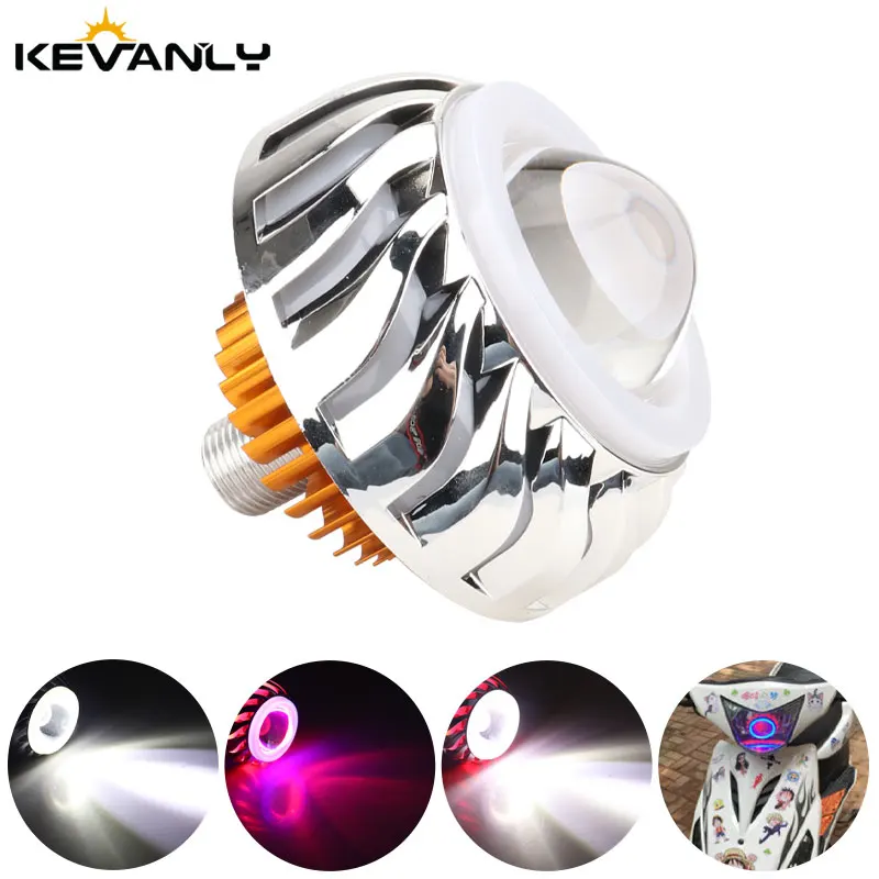 1pcs Car Motorcycle Headlight Dual LED Angel Devil Eyes Headlight Projector Lens High/Low Beam Strobe Spotlight DRL Halo Lamp