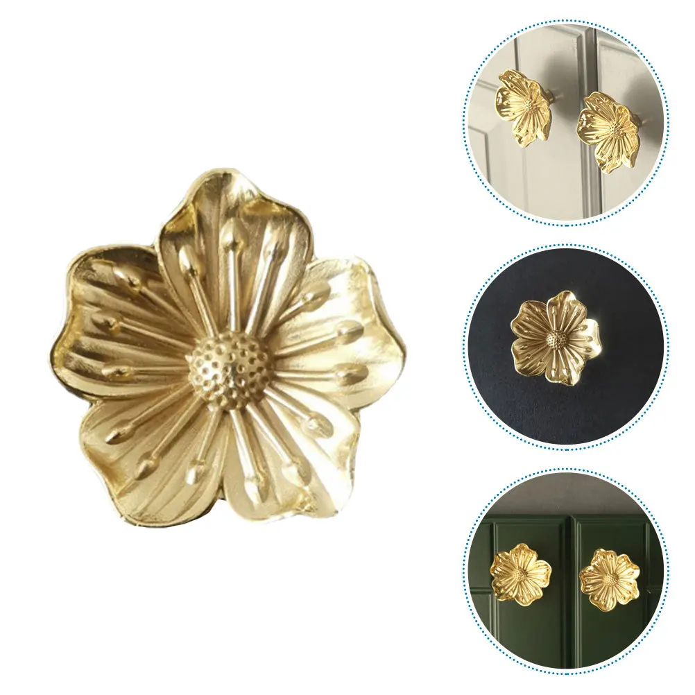 

2pcs Brass Gold Flower Drawer Knobs Vintage Cabinet Pulls Solid Metal Handles Decorative Hardware Replacement Home Office Hotel