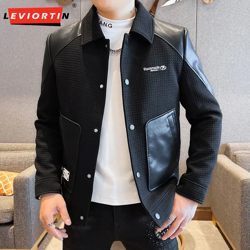 

Autumn/Winter Boutique Korean Edition Casual Splice Thickened Warm Jacket Casual Business Street Wear Coat Social Men's Clothing