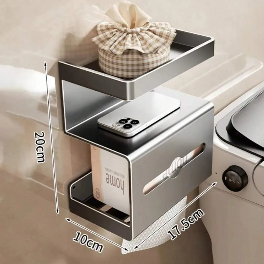 

Drill-Bathroom Tissue Box Wall-Mounted Phone Shelf Toilet Paper Holder Space Saving Rustproof Toilet Storage Rack Office