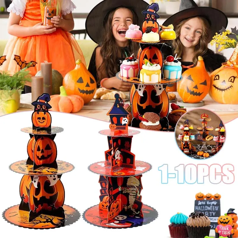 1–10PCS Halloween Cake Stand Paper Pastry Holder for Ghost Festival Party Table Decoration and Christmas Dessert Display
