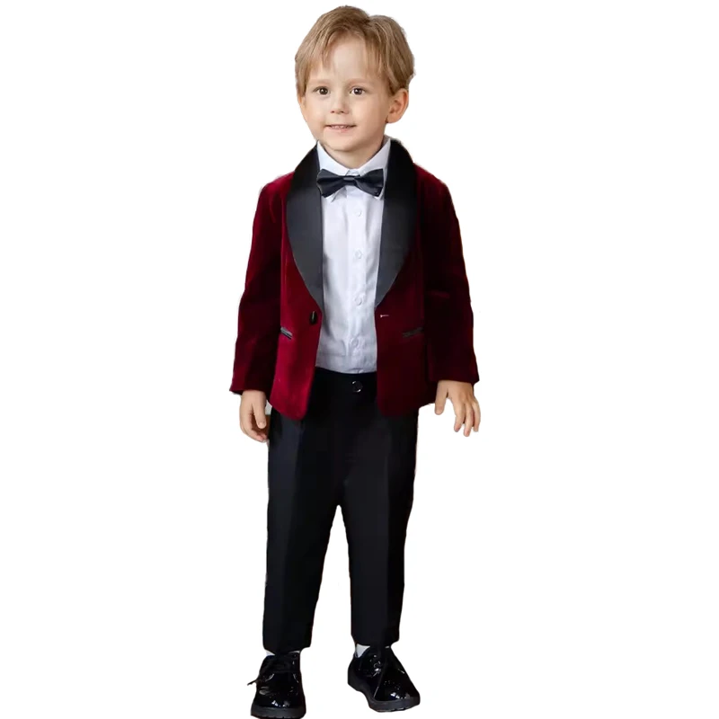 

Children Spring Autumn Slim Fit Suit Set Boy Piano Host Performance Birthday Photography Costume Kids Blazer Pants Bowtie Outfit