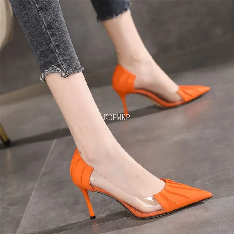 2024 New Luxury Women\'s Spring and Summer Baotou Transparent Stiletto High Heels Pumps Rhinestone Pointed Single Shoes All-match