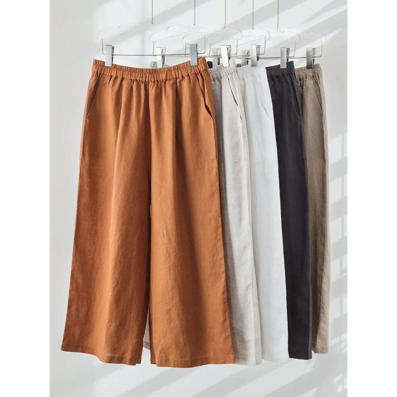 

Dave&di Woman Clothes Women's Pants And Trousers Elastic Waist Wide Leg Nine Quarter Straight Leg Casual Pants For Women