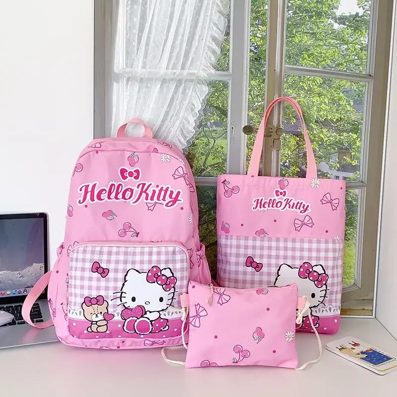 Mochila para niña con estampado Kawaii de gran capacidad, bolso escolar multifuncional para estudiante, bolsas de nailon Kuromi para mujer, 3 uds.