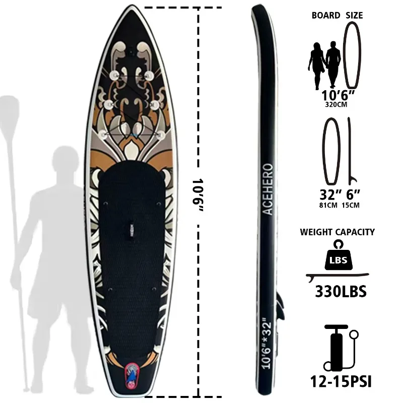

Factory Price Polymer Stitched Inflatable Vertical Paddleboard Complete Eco-Friendly Set 320x80x15cm 1-Year Warranty
