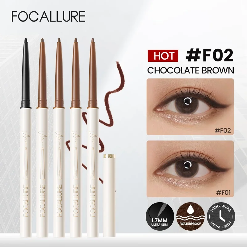 FOCALLURE Ultra-slim Eyeliner Gel Pencil Long Wear Waterproof Soft High Pigment Long-lasting Eye Liner Tool Pen Makeup Cosmetics